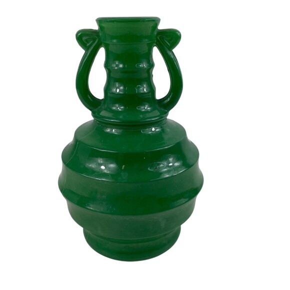 Vintage Green Glass Double Handle Vase - Picture 5 of 12